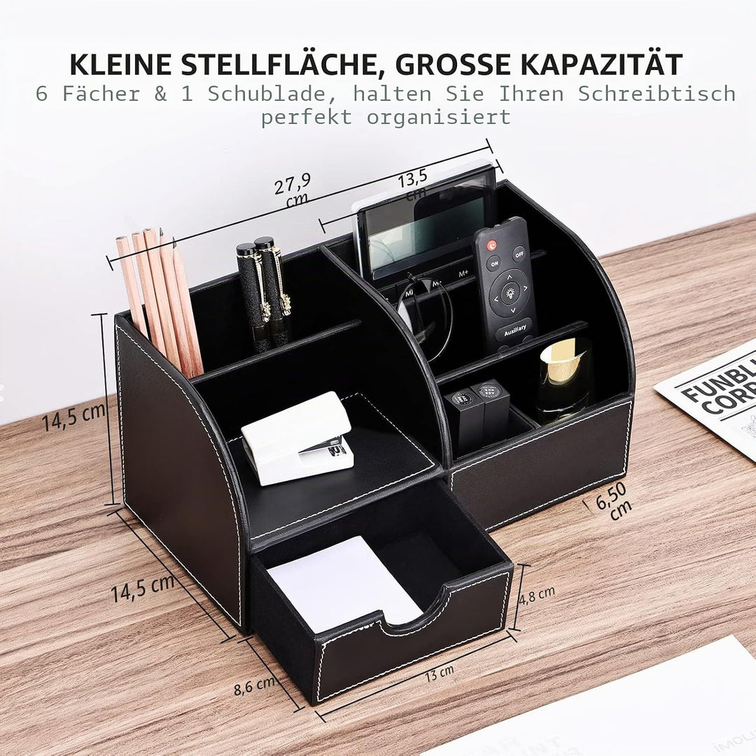 KINGFOM Büro Schreibtisch Organizer Ordnungssystem Tisch Organizer PU Leder Stiftehalter Stiftebox S