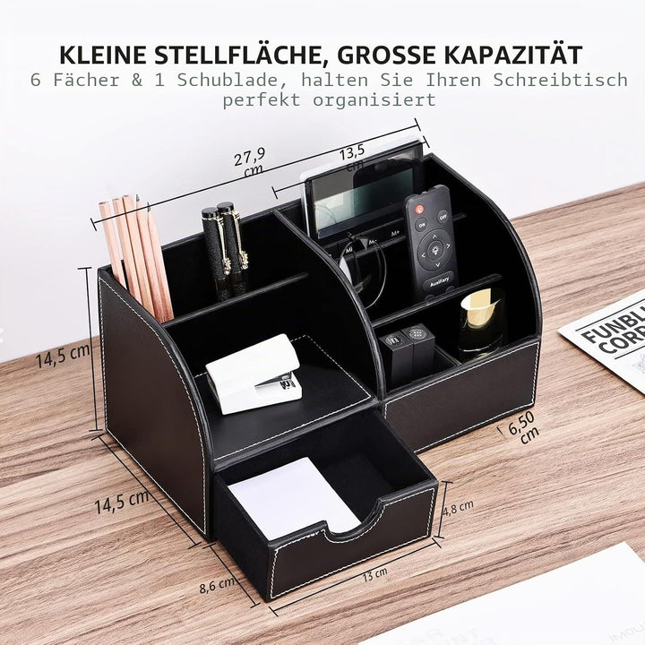 KINGFOM Büro Schreibtisch Organizer Ordnungssystem Tisch Organizer PU Leder Stiftehalter Stiftebox S