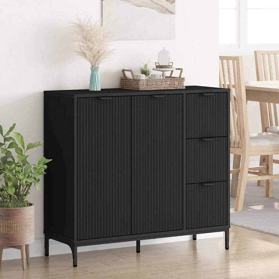 Homgoday Sideboard Schwarz 89,5 x 33 x 82 cm Holzwerkstoff Anrichte Model883455