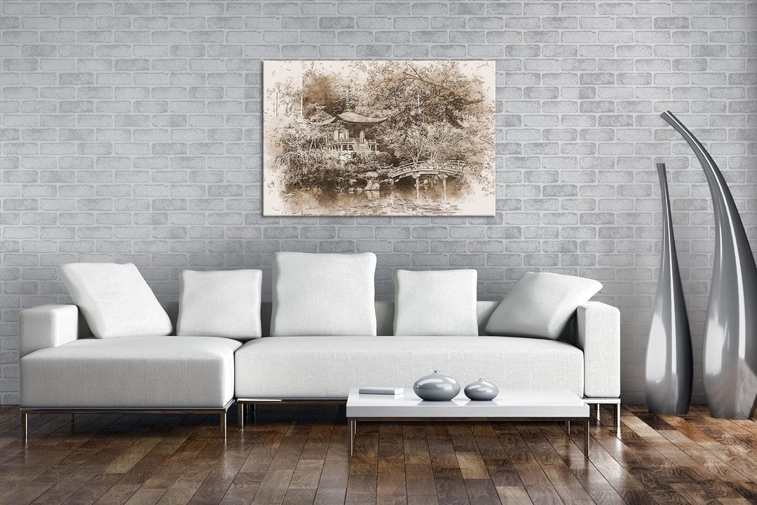 deyoli traditionell japanischer Garten Effekt: Sepia, Format: 80x60 als Leinwandbild, Motiv fertig g