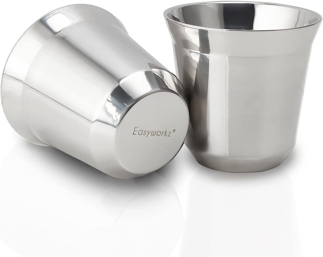 Easyworkz Espressotassen aus Edelstahl, doppelwandig, isoliert, 75ml Demitasse-Tassen, 2er-Set, hitz