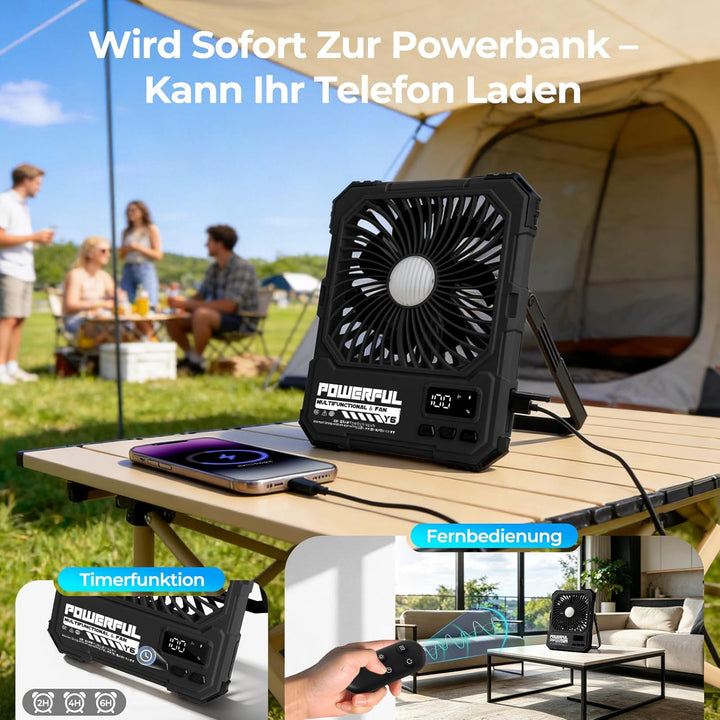 FORMIZON Camping Ventilator mit Licht, 20000mAh USB Ventilator Leise 17-85 Std 5 Geschwindigkeiten A