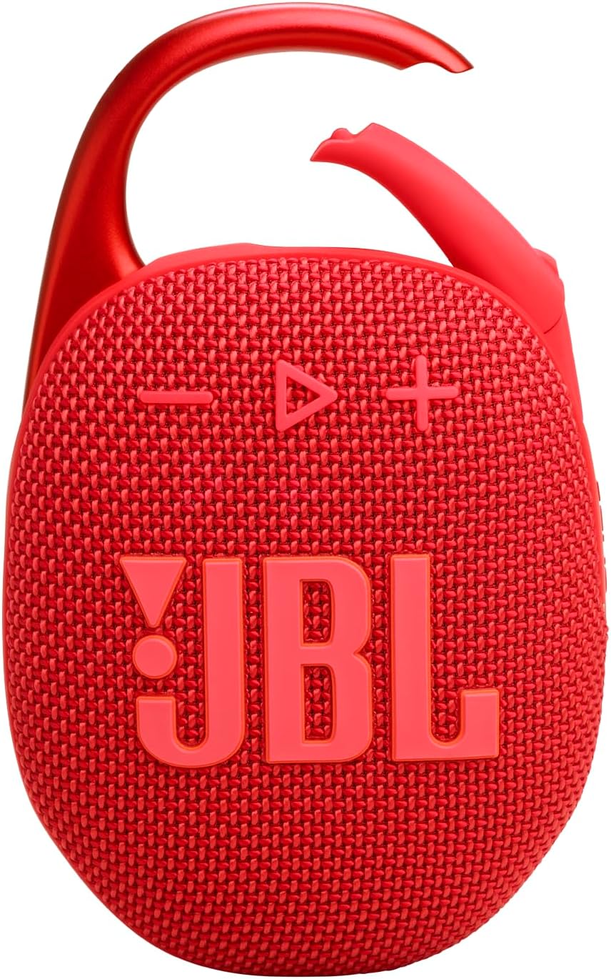 JBL Clip 5 in Rot – Tragbare Bluetooth-Lautsprecher-Box mit JBL Pro Sound, tiefem Bass und Playtime-