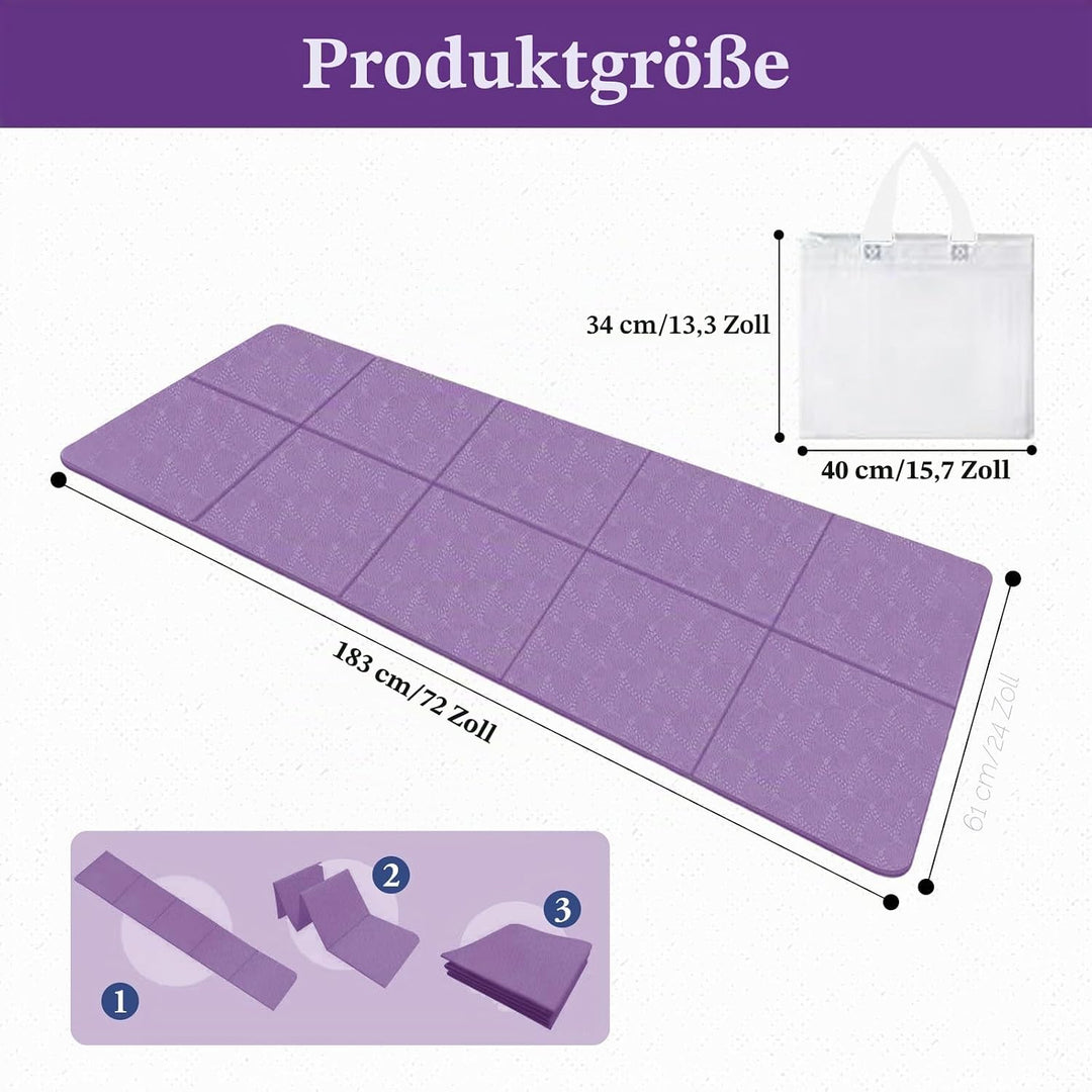 Klappbare Yogamatte, Faltbare Yogamatte Reise Leicht 183 x61x0.4 cm, Rutschfest Tragbare Fitnessmatt