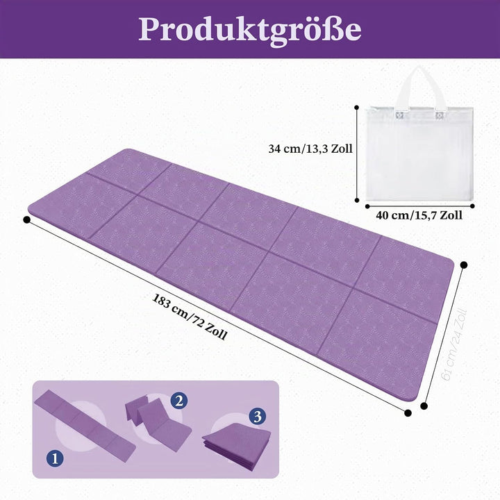 Klappbare Yogamatte, Faltbare Yogamatte Reise Leicht 183 x61x0.4 cm, Rutschfest Tragbare Fitnessmatt