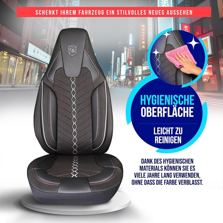 Autositzbezüge Universal für Wohnmobil & Caravan - Vordersitze Auto Sitzbezug aus Leinen, Schwarz-Gr