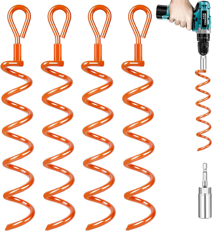Kamfwert 4 Stück Bodenanker mit Adapter, Bodenanker Erdanker für Trampolin, Spiralschuppen-Anker-Kit