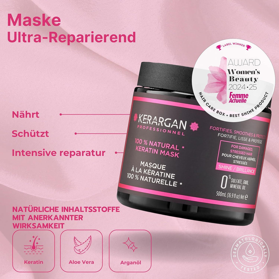 Kerargan - Duo Ultra Reparatur Shampoo & Maske mit Keratin für strapazierte und gestresste Haare - N