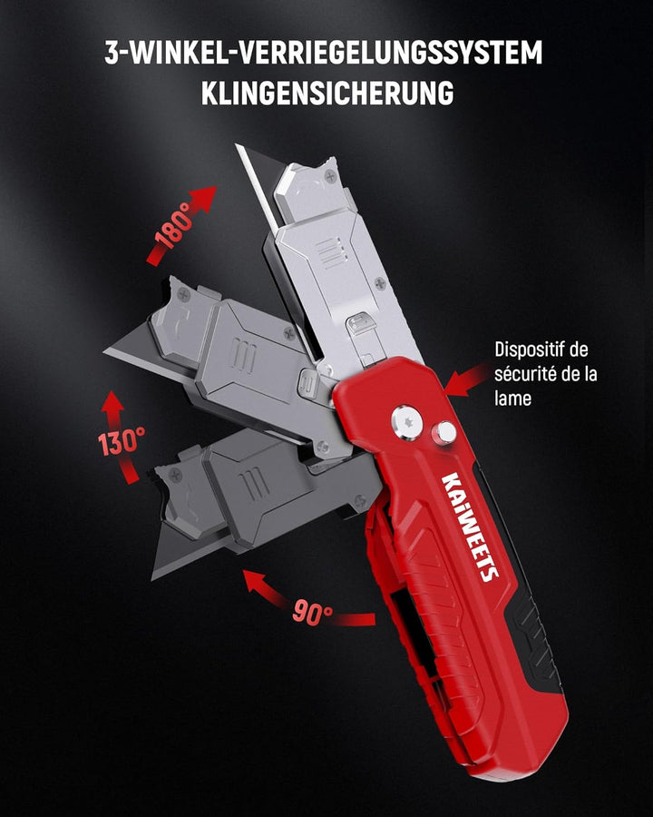KAIWEETS 2-in-1 Cutter-Messer mit Schaber, Klappbares Universalmesser mit 3-Winkel-Verriegelung, Zin