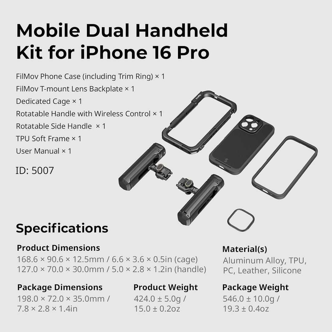 SMALLRIG Phone Video Cage Dual Handheld Kit für iPhone 16 Pro, Phone Rig mit kabellosem Quick Releas