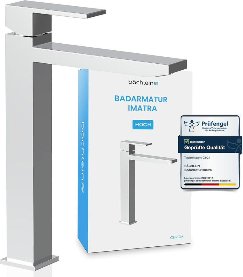 Bächlein Badarmatur Imatra hoch [kantig] – extra hohe Armatur mit 215mm Auslaufhöhe für Aufsatzwasch