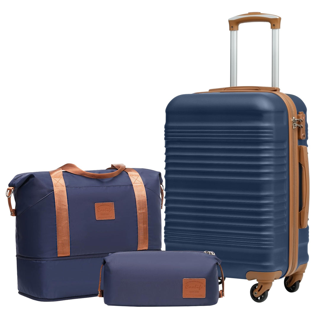COOLIFE Koffer-Set Trolley Koffer ABS Hartschale Reisekoffer 4 Rollen TSA-Schloss einziehbarer Troll