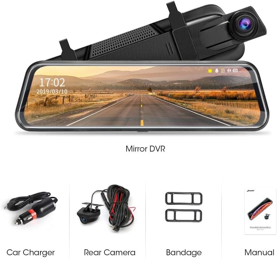 Jansite Spiegel Dashcam 10'' Touch Screen Full HD 1080P, Autokamera Rückfahrkamera mit 10 Meter Kabe