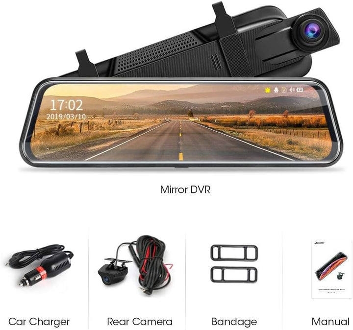 Jansite Spiegel Dashcam 10'' Touch Screen Full HD 1080P, Autokamera Rückfahrkamera mit 10 Meter Kabe