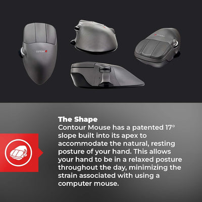 Contour Mouse | Kabelgebunden USB Maus | Kabelmaus für Linkshänder | 5 Programmierbare Tasten | Für