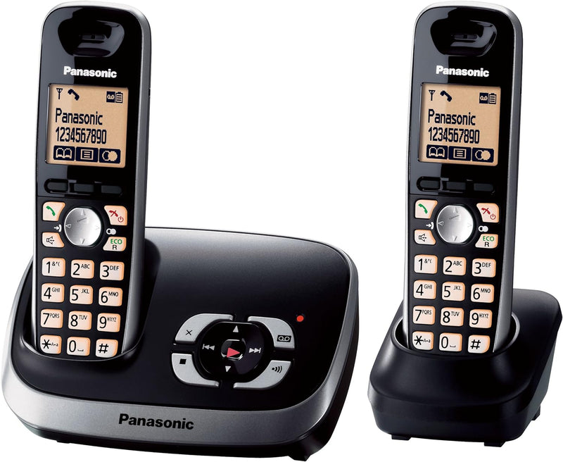 Panasonic KX-TG6522GB Duo Schnurlostelefon mit Anrufbeantworter schwarz schwarz Single, schwarz Sing