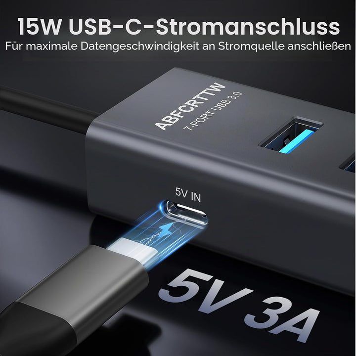 7-Port USB C auf USB Adapter Mit 30cm Kable, Aluminium USB Hub 5Gbps, USB C Verteiler Mehrfach Adapt