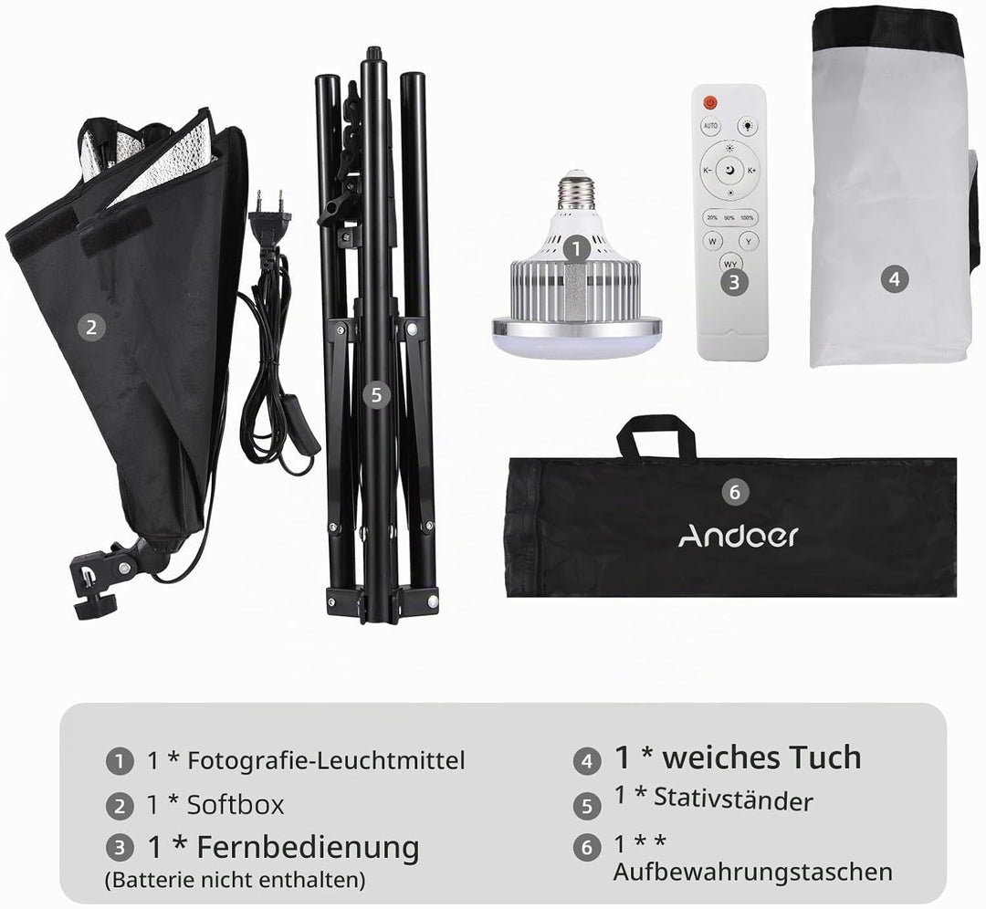 Andoer Fotografie Studio Licht Kit: 40x40 cm Softbox Beleuchtungsset mit 85W, 2800K-5700K Zweifarbig