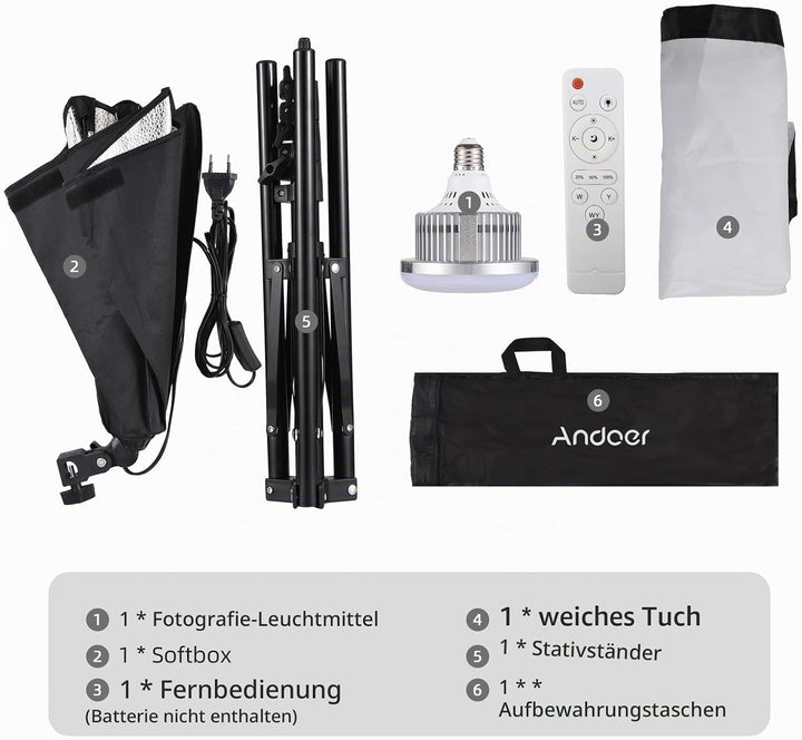 Andoer Fotografie Studio Licht Kit: 40x40 cm Softbox Beleuchtungsset mit 85W, 2800K-5700K Zweifarbig
