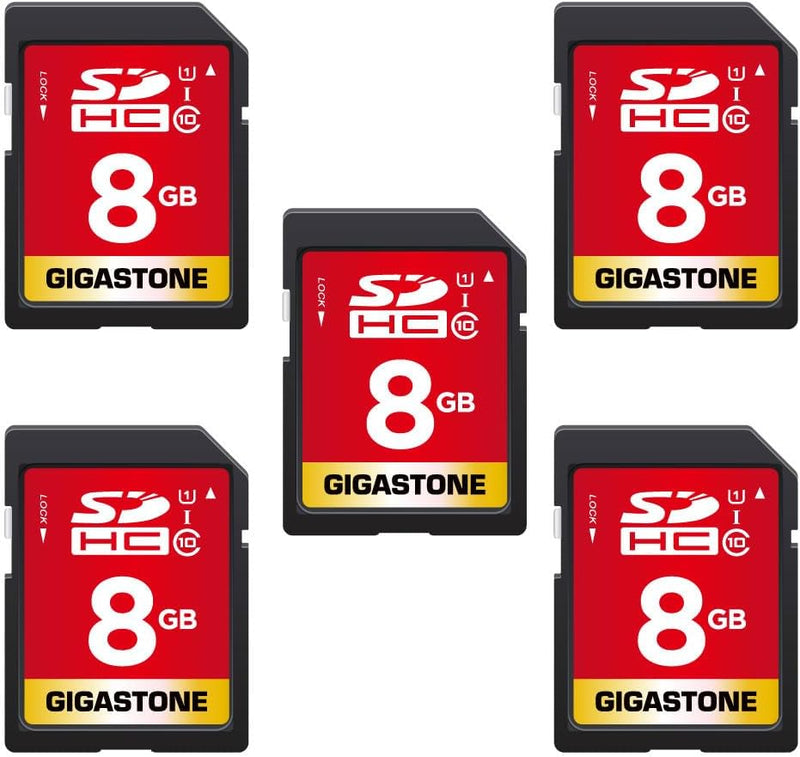 Gigastone 8 GB SDHC-Speicherkarte, 5 Stück, hohe Geschwindigkeit für die Speicherung von Fotos, Vide