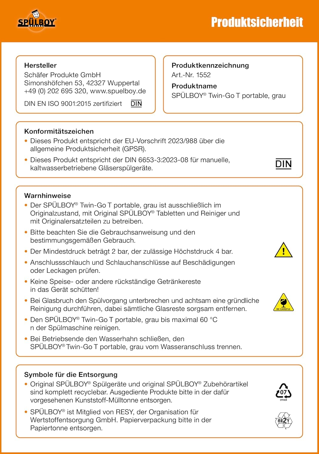 SPÜLBOY® Twin-Go T Portable - Gläserspüler, Gläserspülgerät