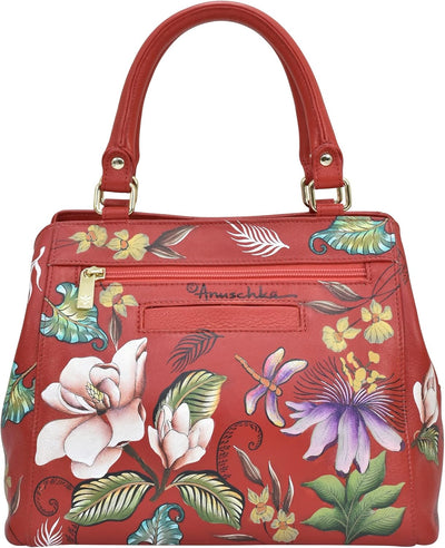 Anuschka Handbemalte Satchel Tasche mit mehreren Fächern aus Echtleder Crimson Garden, Crimson Garde