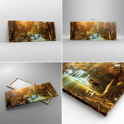 Panorama Bilder auf Leinwand 100x40cm Leinwandbild Park Wasserfall Wasser Gross Wanddeko Bild Schlaf