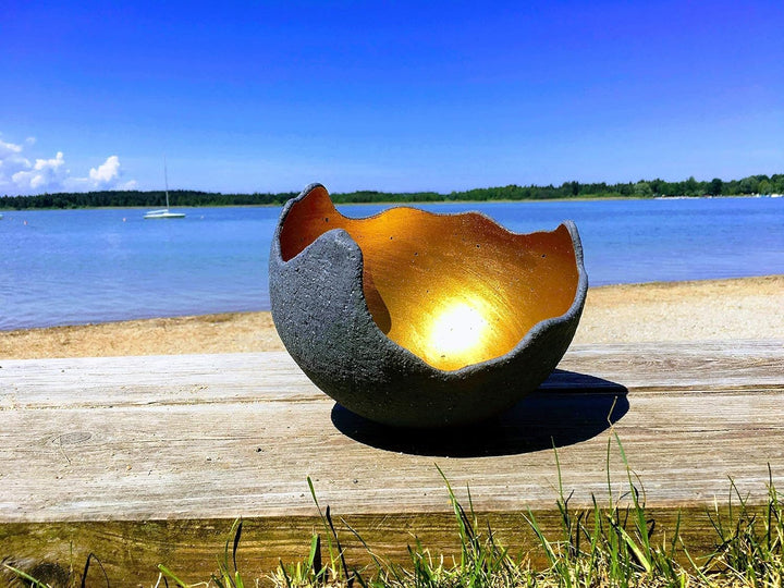 Lichtschale gold - M (20cm) - Beton schwarz - grau - Unikat handmade - Windlicht - Geburtstagsgesche