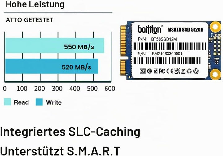 BAITITON MSATA 512GB SSD 512GB MSATA, 512GB MSATA