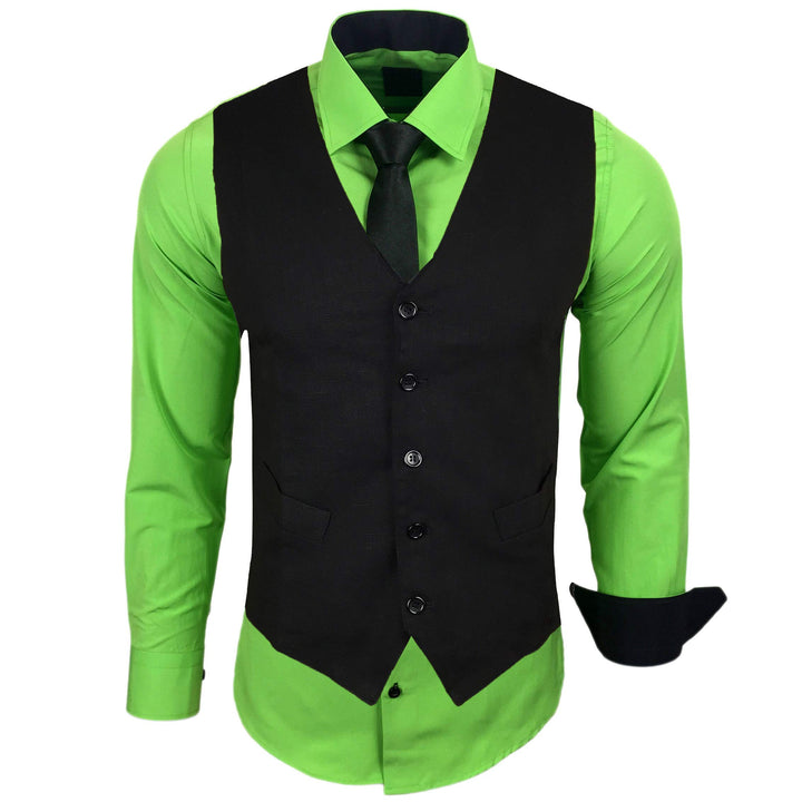 Herren Hemd mit Weste Krawatte Anzugs Sakko Business Hochzeit Freizeit Hemden Frack Herrenweste Set