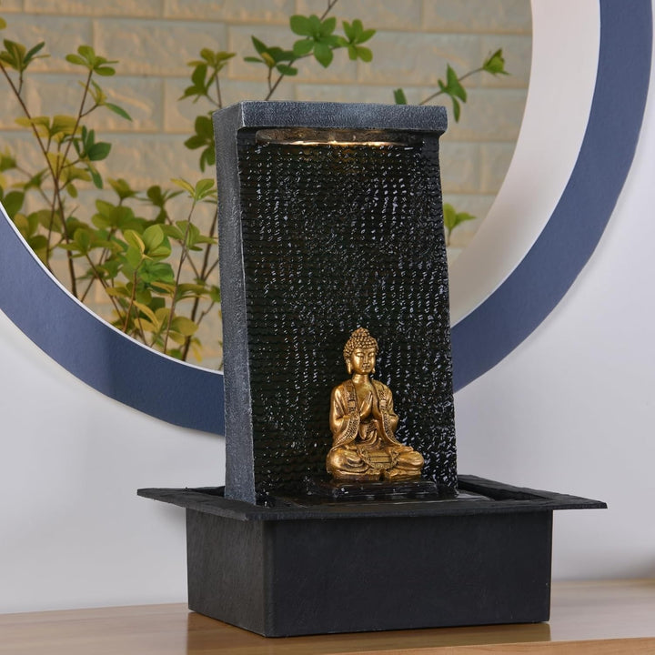 Zen Light Zen'Light Zenalität Wasserwand - Innenbrunnen mit gelbem LED -Spot - grosser Tischbrunnen