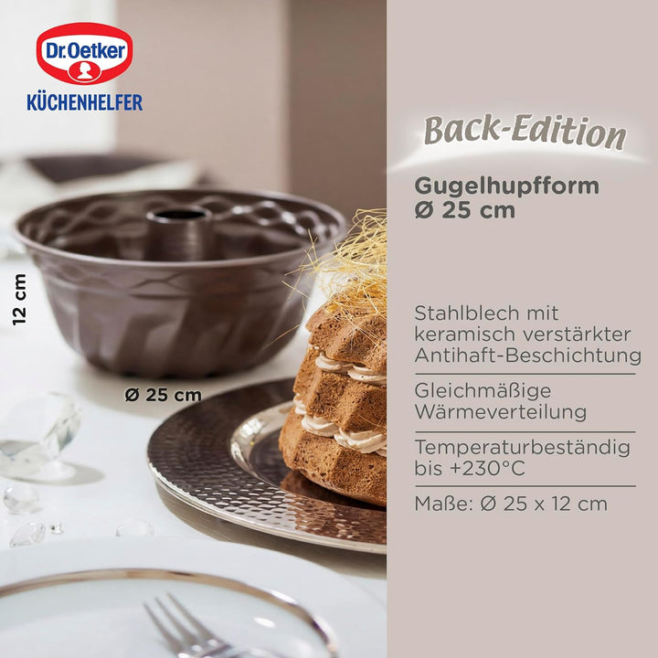 Dr. Oetker Gugelhupf Ø 25 cm BACK-EDITION, runde Backform mit Auslaufschutz, Bundform mit Antihaftbe