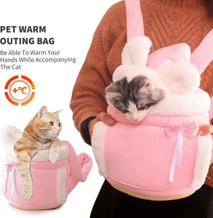 PETCUTE Katzen Tragetasche, Atmungsaktive Haustier-Rucksack mit 2 Taschen, Weicher und Warmer Hausti