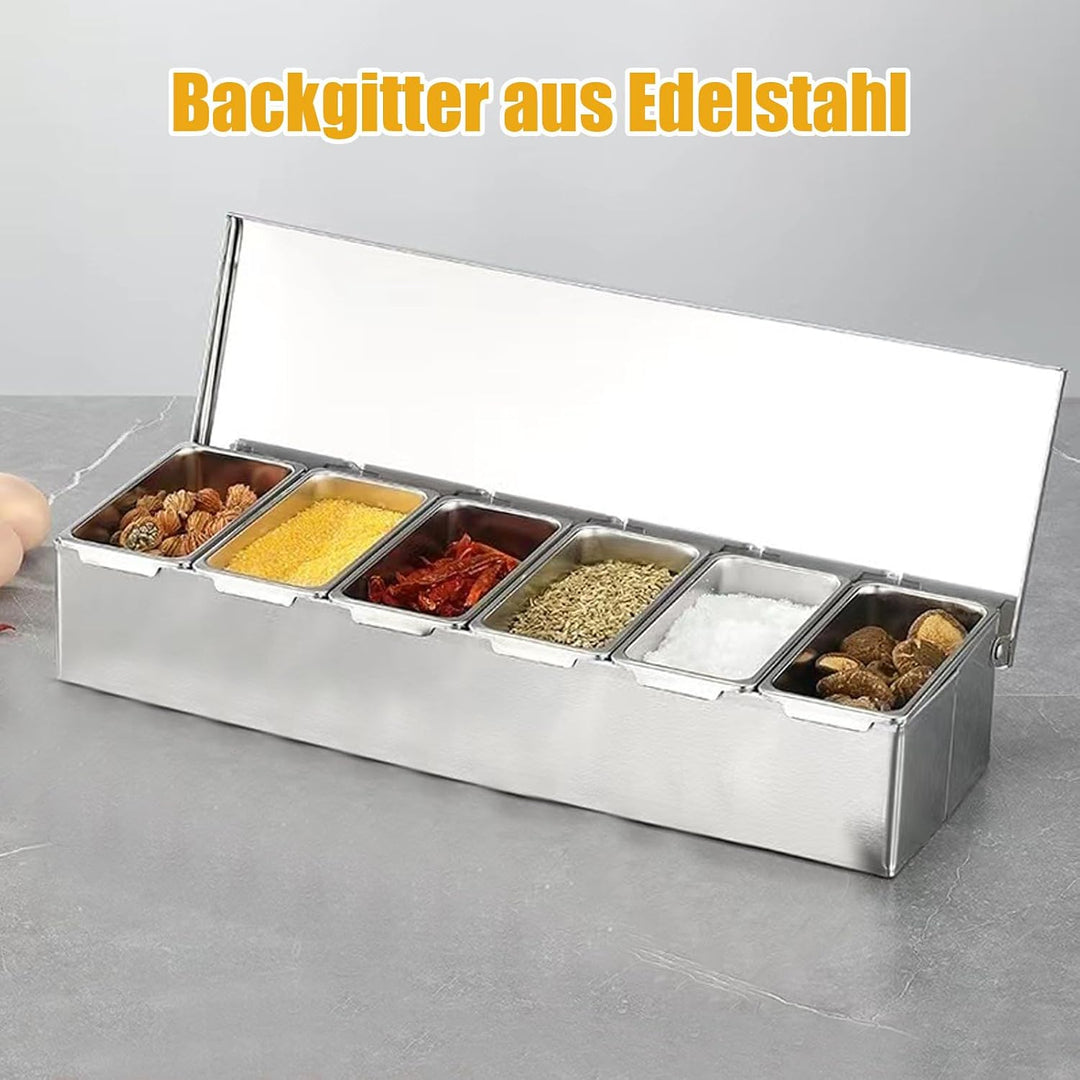 Zutatenbehälter Pizza, Edelstahl Gastronomie Zubehör, 4 Gitter Gewürzbox Beilagenbehälter, Barbehält