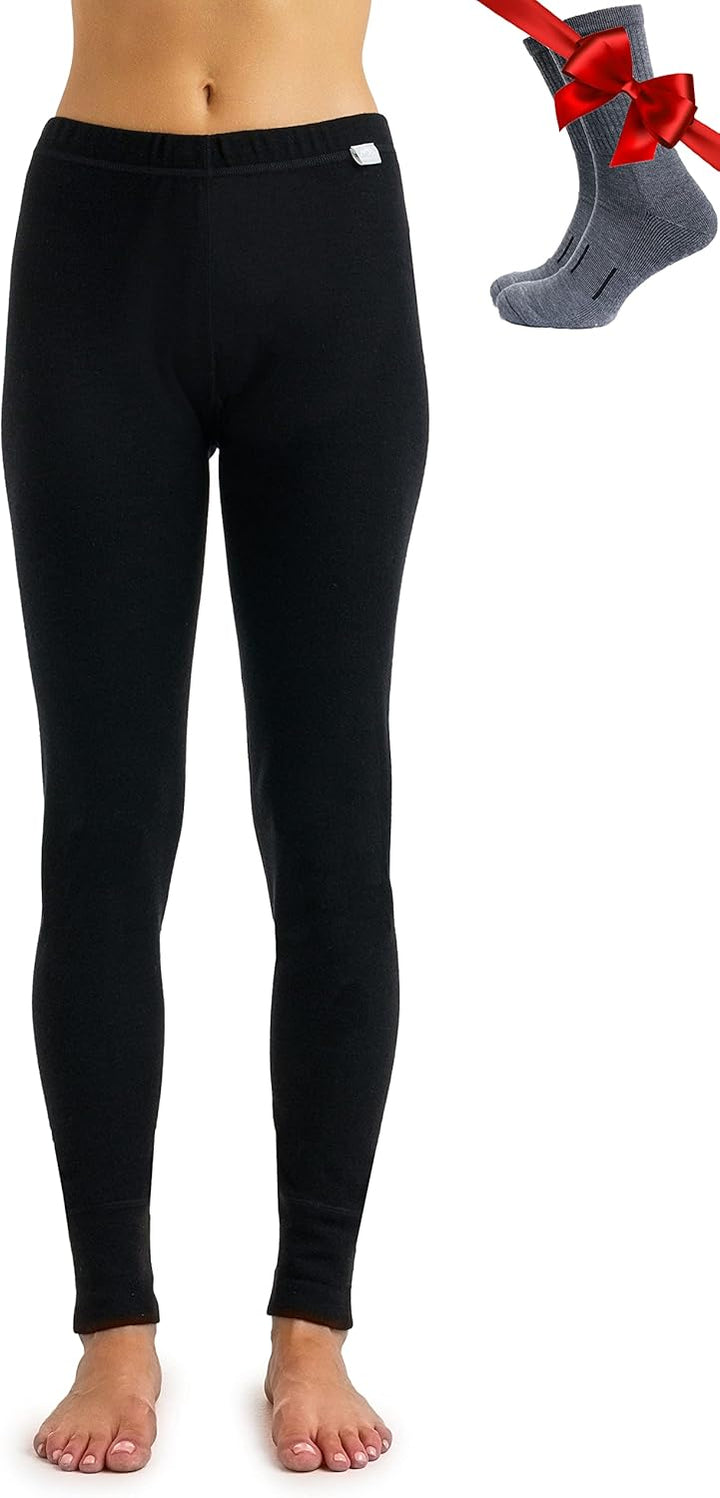 Merinowolle Thermounterwäsche Damen - Merino Unterhose Damen Merino Leggings + Wollsocken 320 Black