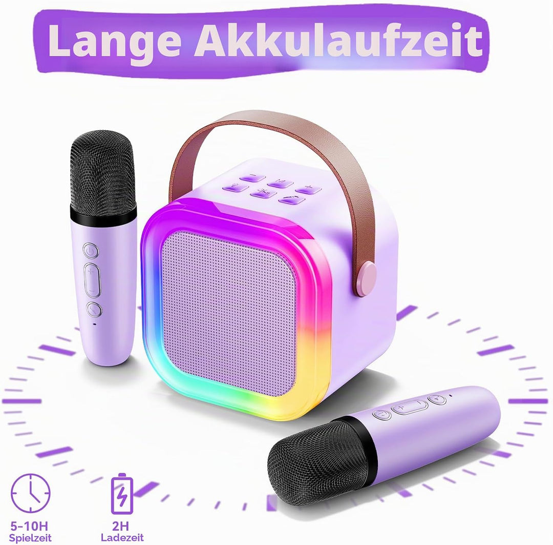 Fede Karaoke Maschine für Kinder Erwachsene, Mini Karaoke Maschine mit 2 Mikrofonen, Tragbarer Bluet