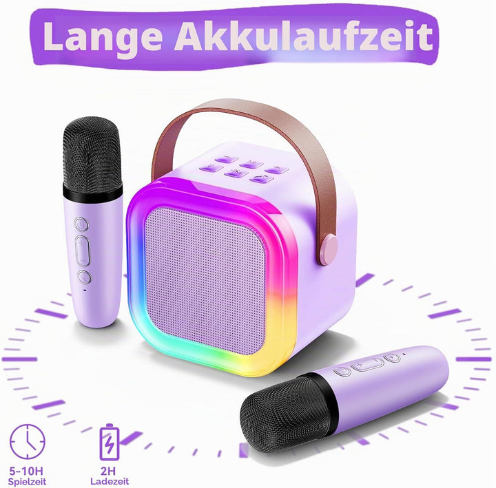 Fede Karaoke Maschine für Kinder Erwachsene, Mini Karaoke Maschine mit 2 Mikrofonen, Tragbarer Bluet