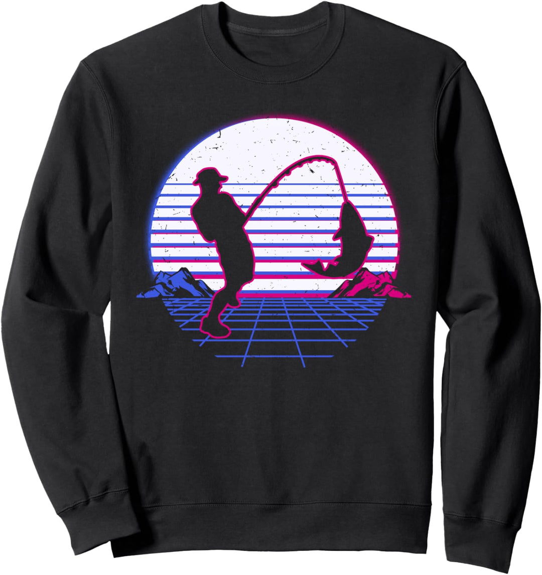 Angeln Angler Fisch Retro Vintage Sunset Geschenk Sweatshirt