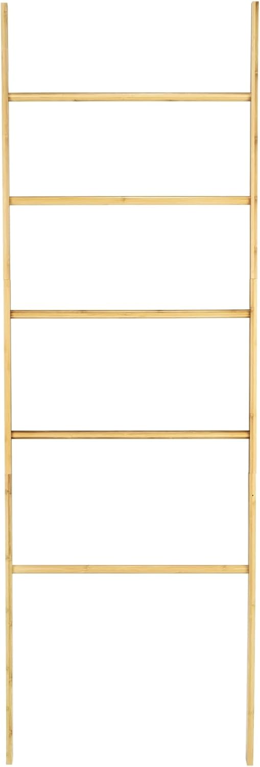 WENKO Handtuchleiter Nori, Bambus, mit 5 extra Breiten Handtuchstangen, 57x170x33 cm, Braun, 57 x 17
