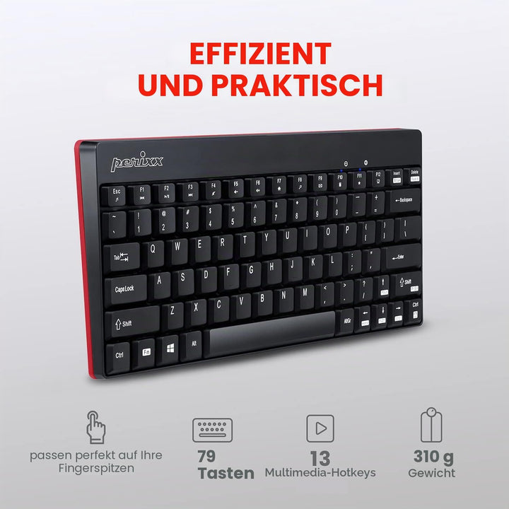 Perixx PERIDUO-712B Wireless Mini Keyboard and Mouse Set, Black, US English Layout Black schwarz, Bl