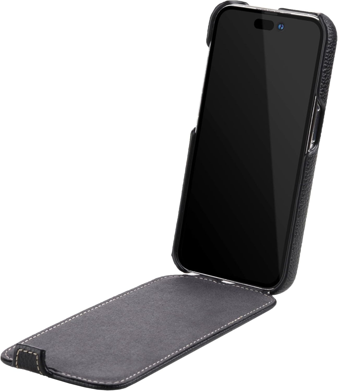Hülle für iPhone 15 (6,1 Zoll), Flip Case, Schwarz | Handyhülle mit beschichtetem Leder, Schutzhülle