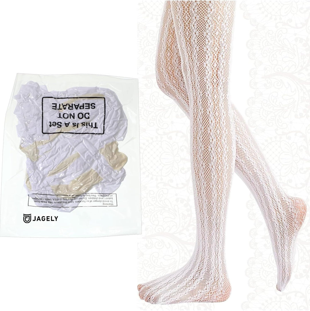 JaGely 3 Stücke Frauen Fischnetz Aushöhlen Gestrickte Gemusterte Strumpfhosen Chiffon Spitze Strümpf
