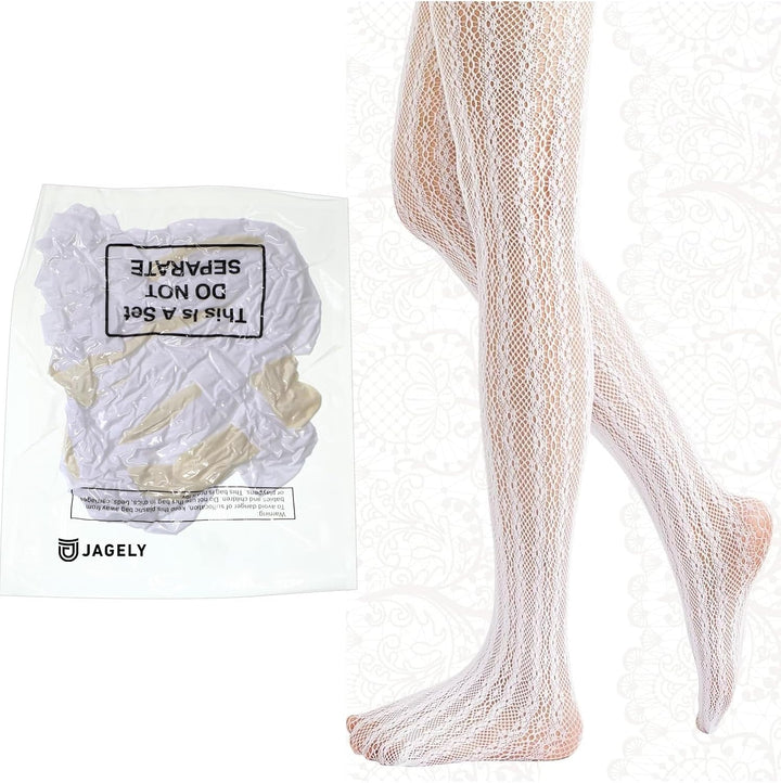 JaGely 3 Stücke Frauen Fischnetz Aushöhlen Gestrickte Gemusterte Strumpfhosen Chiffon Spitze Strümpf
