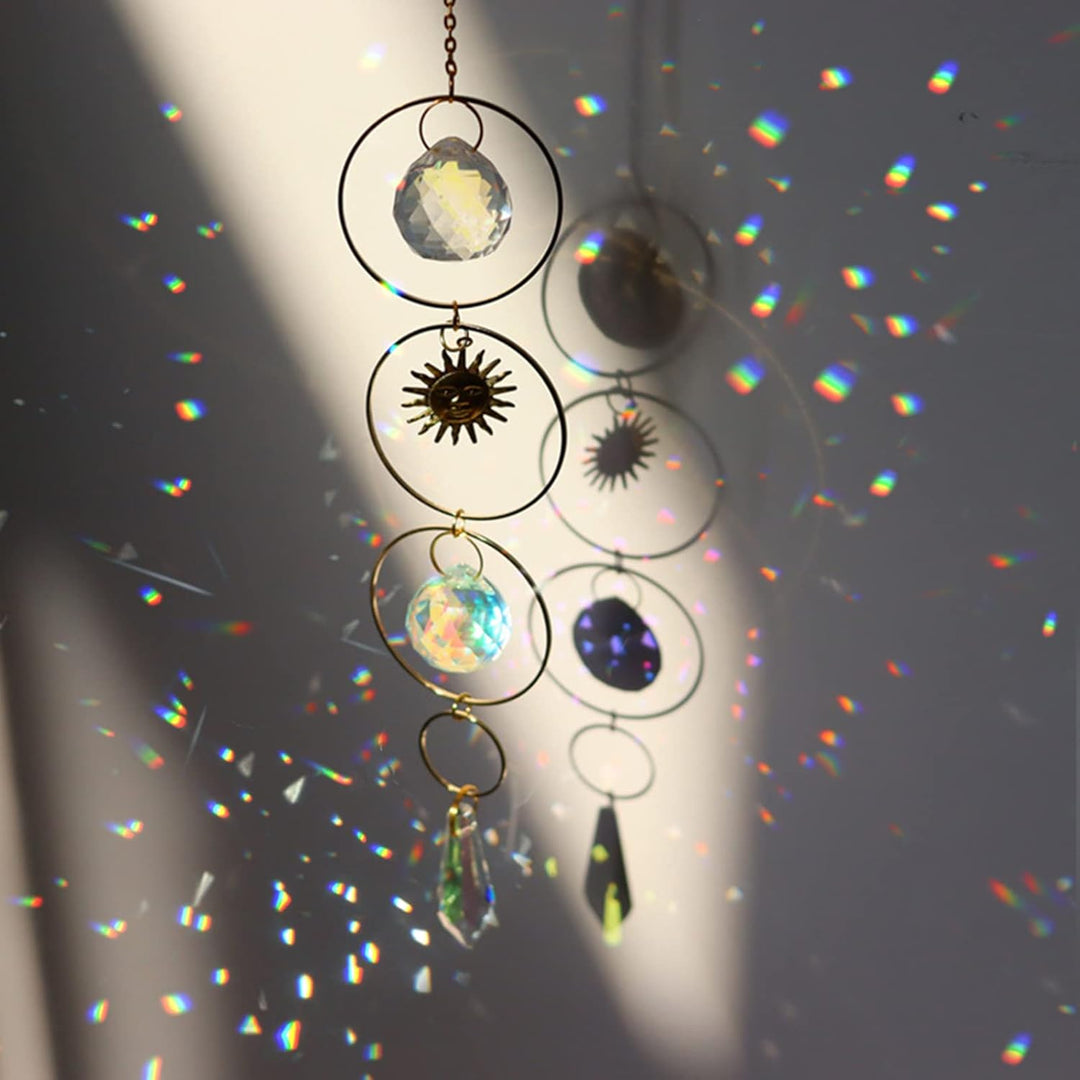 5 Stück Sonnenfänger Kristall Hanging Windspiel Regenbogen Sonnen Mond Anhänger Kristalle Ornament K