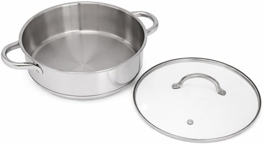 Flach Topf mit Deckel in vielen Grössen Kochtopf Töpfe Induktion Edelstahl (6L/∅28cm), 6L/&amp;