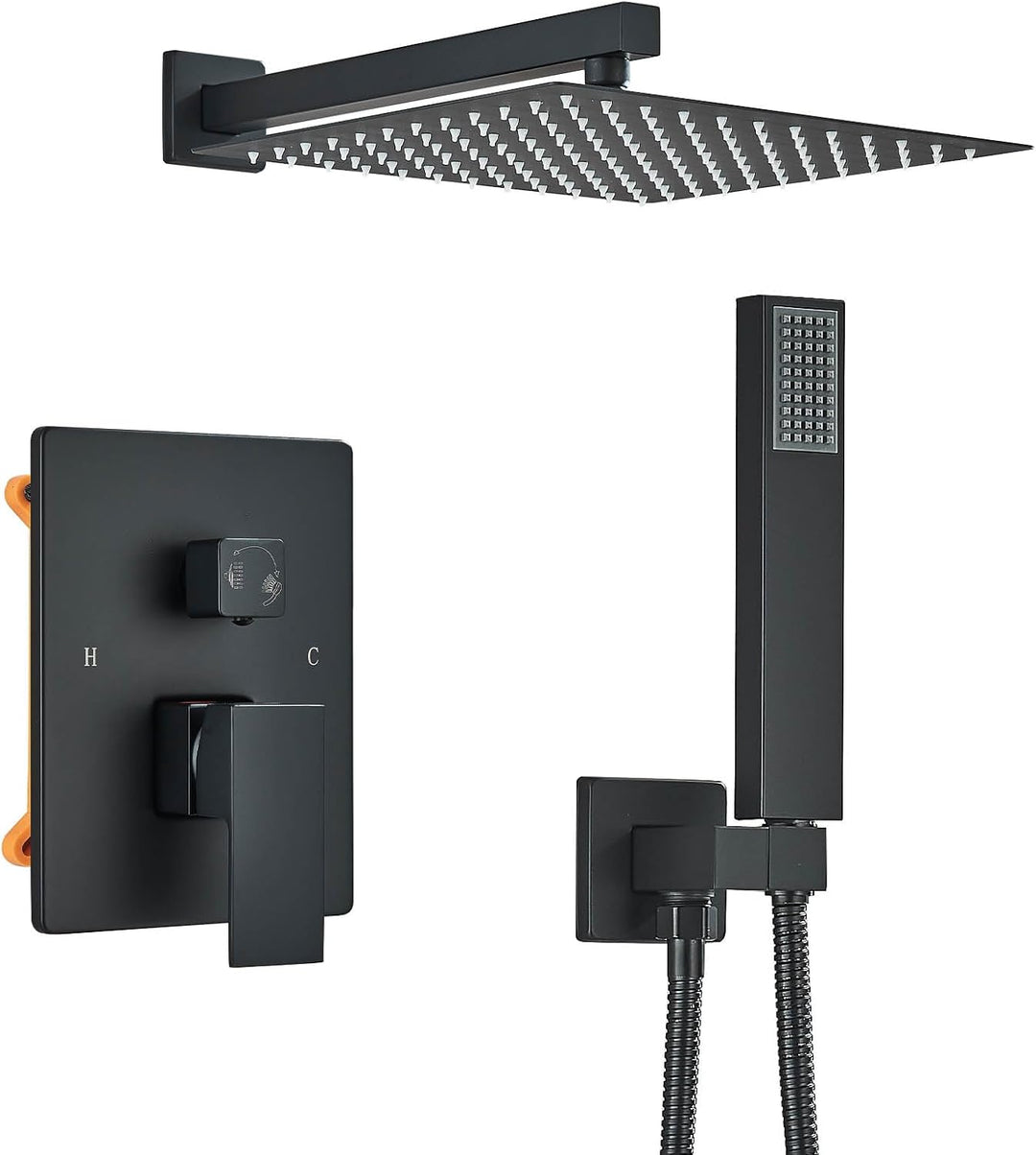 TVTIUO Duschsystem Einbaudusche, Schwarz, Duschsäule für Badezimmer, Duschkopf 30 x 30 cm, Handdusch