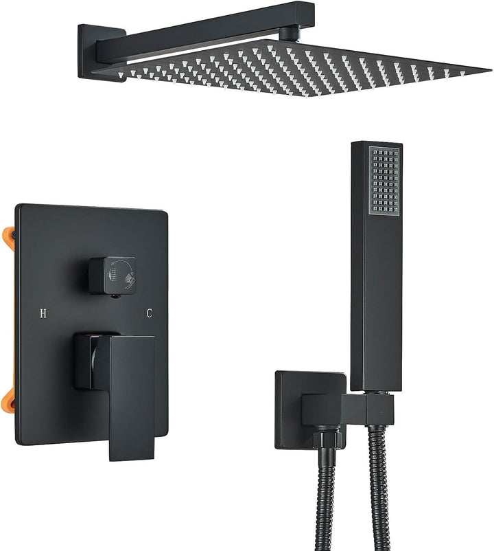 TVTIUO Duschsystem Einbaudusche, Schwarz, Duschsäule für Badezimmer, Duschkopf 30 x 30 cm, Handdusch