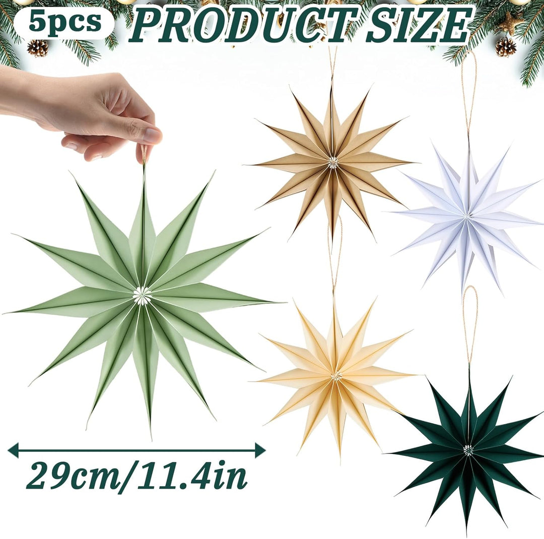 SUNBEAUTY 5 Stück Papiersterne zum Aufhängen 29cm Beige,Papiersterne Weihnachten Zwölf Ecken Weihnac