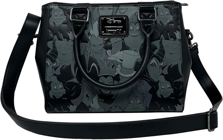 Loungefly Disney Villains Handtasche mit geprägtem Allover-Print, Schwarz, Medium
