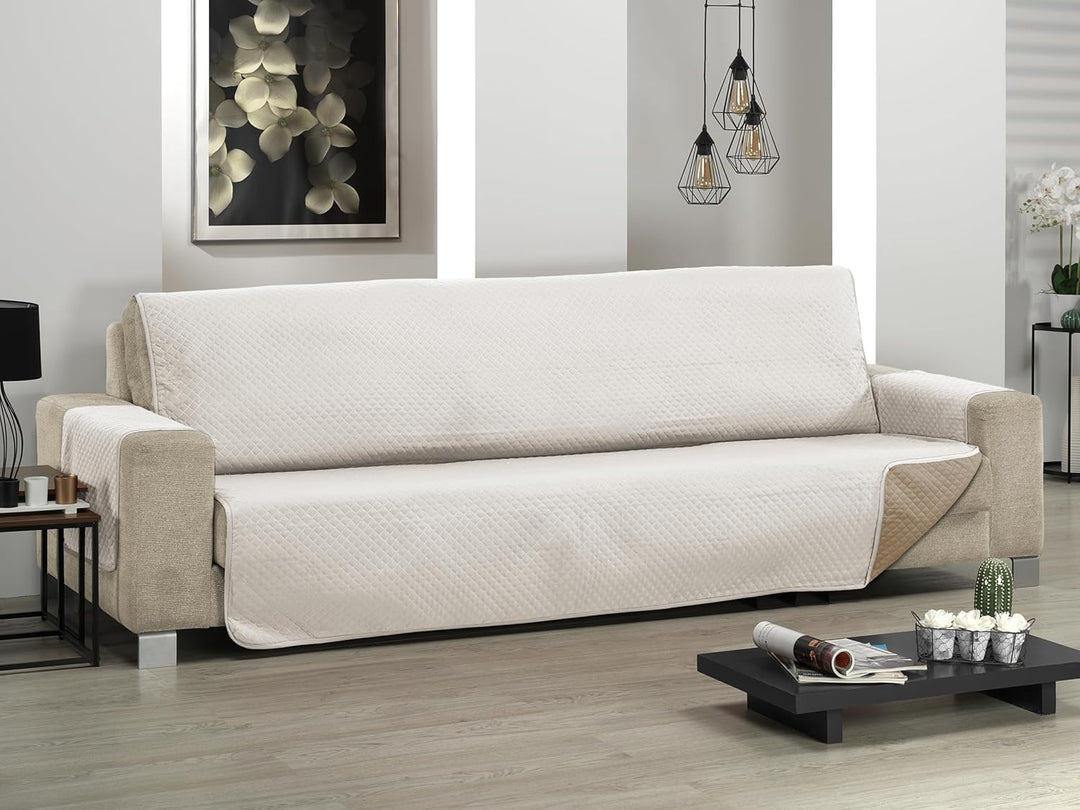 Martina Home Diamond Sofabezug, gesteppt, wendbar, Leinen/Leder, 3-Sitzer Leinen / Leder 3 Sitzer, L